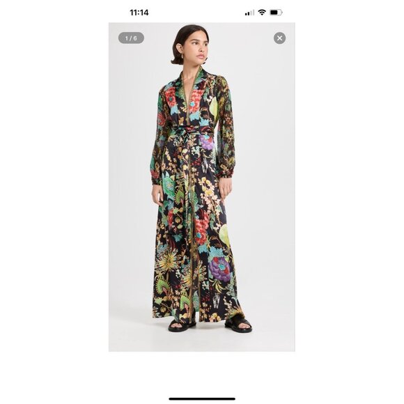 FIGUE Solana maxi silk floral designer dress XS chiffon sleeves beaded resort - Picture 2 of 15